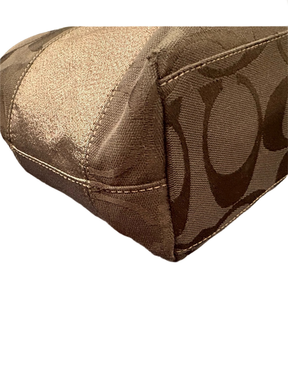 COACH Signature Stripe Tote Bag Black Jacquard Canvas Metallic Accent EUC - Picture 8 of 16